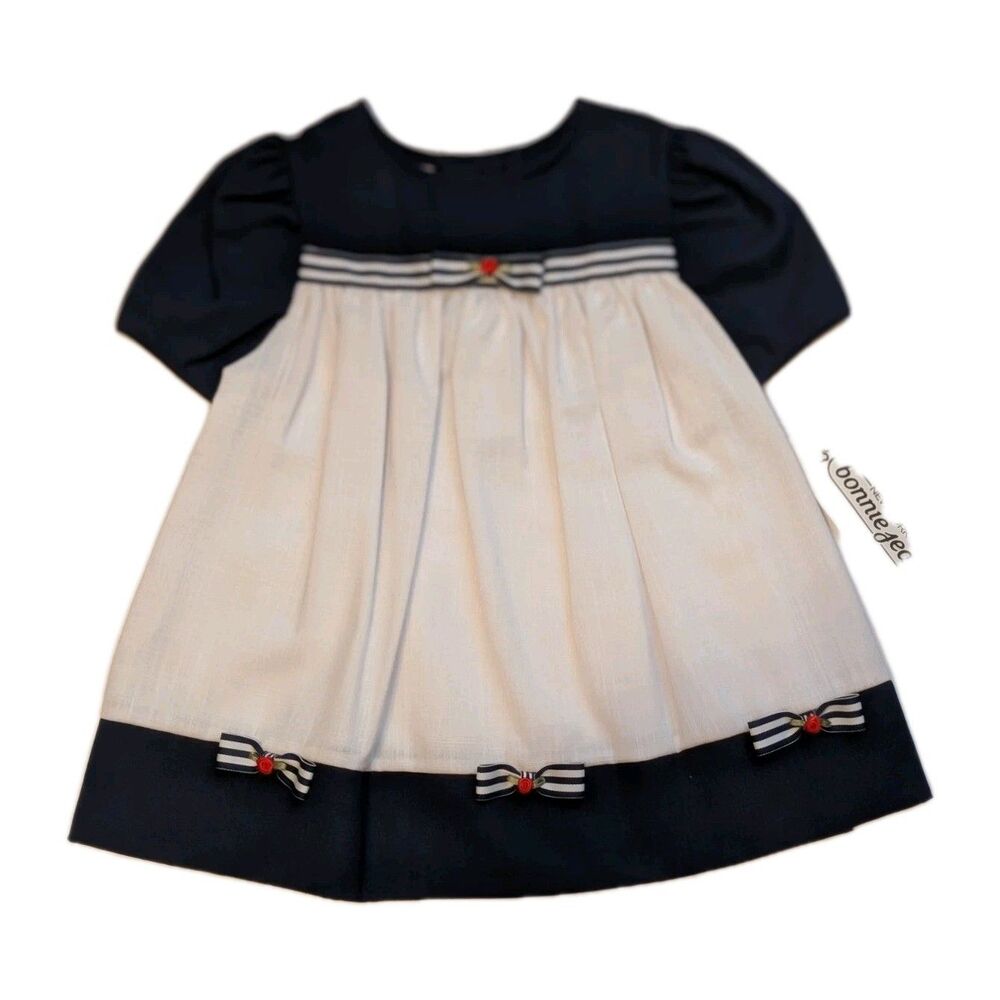 Vintage NWT Bonnie Jean Dress Little Girl's Size 3T Blue & White Red Flowers New
